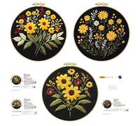 cukol cukol Kit Broderie Debutant - 3 Pièces DIY Canevas Point de Croix Kit Complet Adulte Moderne pour Activité Manuelle, Facile Fleur Cross Stitch Embroidery Loisirs Créatifs Cadeau Set