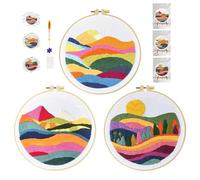 cukol cukol Kit Broderie Debutant - 3 Pièces DIY Canevas Point de Croix Kit Complet Adulte Moderne pour Activité Manuelle, Facile Paysage Montagne Cross Stitch Embroidery Loisirs Créatifs Cadeau Set