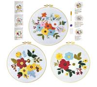 cukol cukol Kit Broderie Debutant - 3 Pièces DIY Canevas Point de Croix Kit Complet Adulte Moderne pour Activité Manuelle, Facile Fleur Cross Stitch Embroidery Loisirs Créatifs Cadeau Set