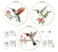 cukol cukol Kit Broderie Debutant - 3 Pièces DIY Canevas Point de Croix Kit Complet Adulte Moderne pour Activité Manuelle, Facile Colibri Cross Stitch Embroidery Loisirs Créatifs Cadeau Set
