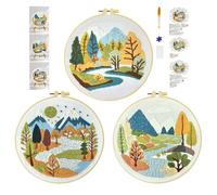 cukol cukol Kit Broderie Debutant - 3 Pièces DIY Canevas Point de Croix Kit Complet Adulte Moderne pour Activité Manuelle, Facile Paysage Fluvial Cross Stitch Embroidery Loisirs Créatifs Cadeau Set