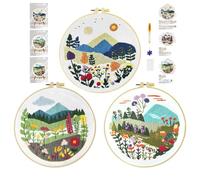 cukol cukol Kit Broderie Debutant - 3 Pièces DIY Canevas Point de Croix Kit Complet Adulte Moderne pour Activité Manuelle, Facile Fleur Plante Cross Stitch Embroidery Loisirs Créatifs Cadeau Set