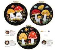 cukol cukol Kit Broderie Debutant - 3 Pièces DIY Canevas Point de Croix Kit Complet Adulte Moderne pour Activité Manuelle, Facile Champignon Cross Stitch Embroidery Loisirs Créatifs Cadeau Set