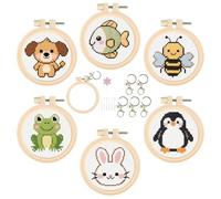 cukol cukol Kit Broderie Enfant 6 Pièces, Kit Canevas Point de Croix Enfant Debutant Imprimé Complet, Facile Cross Stitch Embroidery Loisirs Créatifs Activité Manuelle Cadeau pour Fille Garçon