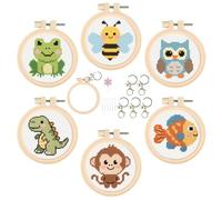 cukol cukol Kit Broderie Enfant 6 Pièces, Kit Canevas Point de Croix Enfant Debutant Imprimé Complet, Facile Cross Stitch Embroidery Loisirs Créatifs Activité Manuelle Cadeau pour Fille Garçon