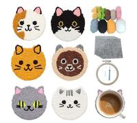 cukol cukol Punch Needle Kit Adulte Dessous de Verre - 6 Pièces Set Thème des Animaux Chats pour Debutant ou Enfant, Guide étape par étape pour Fabriquer des Dessous Sous Verre Originaux DIY