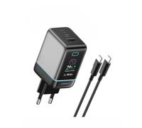 CUKTECH 65W Chargeur USB C GaN à 3 Port, Écran Tactile TFT, Câble Tressé 1m | 2C1A, Écran interactif 0,96", 100W Xiaomi & PPS, Charge Rapide, IgnifugeV0, 9 Protections, Pour MacBook/iPhone 18&17/Samsung