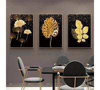 CULASIGN Lot de 3 images de qualité supérieure - Moderne - Motif arbre à feuilles dorées - Sans cadre - Décoration murale pour salon et chambre à coucher - 21 x 30 cm
