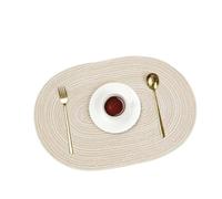 CULASIGN Lot de 4 sets de table tissés - 50 x 35 cm - Ovales - En coton - Fabriqués à la main - Lavables et résistants à la chaleur - Pour cuisine, mariage, fête, restaurant - Beige - 50 x 35 cm