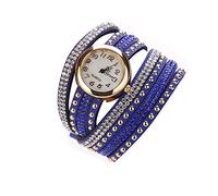 Culater® Jolie Femme Tressé Enroulement Pellicule Rivett Bracelet Poignet Quartz Montre-bracelet Bleu Marine