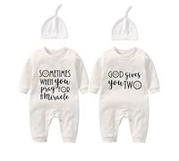 culbutomind Baby Twins Set Baby Girls Boys Sometimes When You Pray for a Miracle God Gives You Barboteuse pour nouveau-né, Blanc parfois, 3-6 mois