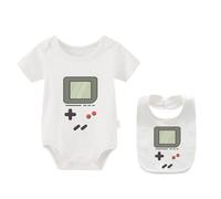 culbutomind Barboteuse pour bébé jumeaux Game Fun body pour bébé à manches courtes cadeau pour naissance bébé garçon fille jumeaux vêtements pour bébé avec bavoir, Blanc., 9-12 mois