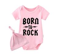 culbutomind Body Bébé Boutons de manchette Born To Rock Drôle Body Bébé Cadeau Jumeau Combi Manches Courtes Fille Avec Chapeau, rose, 6- 9 mois