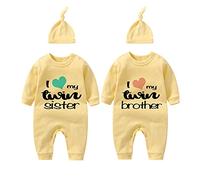 culbutomind Body Bébé Boutons de manchette I Love My Twin Sister Brother Drôle Body Bébé Cadeau Jumeau Combi Manches Courtes Fille Avec Chapeau, jaune, 3 mois