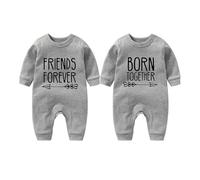 culbutomind Body Bébé Jumeaux Amis Pour Toujours Naissance Vêtement Fille Garçon Cadeaux Manches Longues Jumeau Pyjama(grey BF 3m)