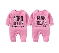 culbutomind Body Bébé Jumeaux Amis Pour Toujours Naissance Vêtement Fille Garçon Cadeaux Manches Longues Jumeau Pyjama(pink BF 9m)