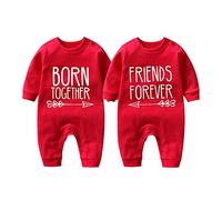 culbutomind Body Bébé Jumeaux Amis Pour Toujours Naissance Vêtement Fille Garçon Cadeaux Manches Longues Jumeau Pyjama(red BF 6m)