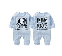 culbutomind Body Bébé Jumeaux Amis Pour Toujours Naissance Vêtement Fille Garçon Cadeaux Manches Longues Jumeau Pyjama(blue BF 12m)