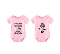 culbutomind Body bébé jumeaux Born First Pray Miracle nouveau-né Tenue bébé Pyjama jumeaux bébé Grenouillère mignonne, Rosa Born First Pray Miracle, 0-3 mois