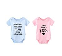 culbutomind Body bébé jumeaux Born First Pray Miracle nouveau-né Tenue bébé Pyjama jumeaux bébé Grenouillère mignonne, Born First Pray Miracle Rose/Bleu, 0-3 mois
