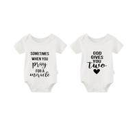 culbutomind Body bébé jumeaux Born First Pray Miracle nouveau-né Tenue bébé Pyjama jumeaux bébé Grenouillère mignonne, Blanc Born First Pray Miracle, 0-3 mois