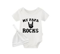 culbutomind Body Bébé Jumeaux Mon père Rock Naissance Vêtement Jumeau Manches Courtes Pyjama Avec Bonnet(white 3m)