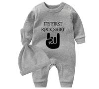 culbutomind Body Bébé Jumeaux Rock Shirt Naissance Vêtement Fille Garçon Cadeaux Jumeau Pyjama Bébé Avec Bonnet(grey 9m)