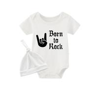 culbutomind Body Bébé Jumeaux Un geste Rock inné Naissance Vêtement Fille Garçon Cadeaux Manches Courtes Jumeau Pyjama Avec Bonnet(white 9m)