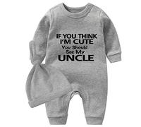 culbutomind Body Bébé Jumeaux Uncle Naissance Vêtement Fille Garçon Cadeaux Jumeau Pyjama Bébé Avec Bonnet(grey 9m)