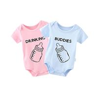 culbutomind Body humoristique pour bébé avec inscription « Drinking Buddies » pour fête prénatale - Tenue assortie pour jumeaux, rose, 3-6 mois