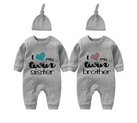 culbutomind Body pour bébé jumeau jumeau sœur frère drôle bébé tenue mignonne bébé fille barboteuse avec chapeau ensemble, Gris SB, 6 mois