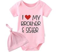 culbutomind Body pour bébé jumeaux avec inscription « I Love My Sister and Brother » - Rose - S