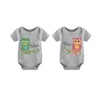 culbutomind Body pour bébé jumeaux Born First Who And Who - Tenue pour nouveau-né - Pyjama pour bébé - Jumeaux - Grenouillère mignonne, Gris Born First Who And Who's, 3-6 mois