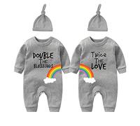 culbutomind Body pour bébé jumeaux Double The Blessings Twice The Love Vêtements pour nouveau-né Barboteuse Unisexe Twin Tenues avec chapeau, Gris double double, 3-6 mois