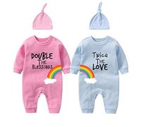 culbutomind Body pour bébé jumeaux Double The Blessings Twice The Love Vêtements pour nouveau-né Barboteuse Unisexe Twin Tenues avec chapeau, Rose Bleu Double Twis, 3-6 mois