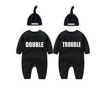 culbutomind Body Pour Bébé Jumeaux Double Trouble Nouveau-né Unisexe Drôle Body à Manches Longues Mixte Bébé Pour Bébé Garçon Et Fille(black 12m)