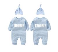 culbutomind Body Pour Bébé Jumeaux Double Trouble Nouveau-né Unisexe Drôle Body à Manches Longues Mixte Bébé Pour Bébé Garçon Et Fille(blue 6m)