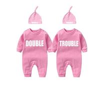 culbutomind Body Pour Bébé Jumeaux "Double Trouble" Nouveau-né Unisexe Drôle Body à Manches Longues Mixte Bébé Pour Bébé Garçon Et Fille(pink 6m)