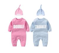 culbutomind Body Pour Bébé Jumeaux "Double Trouble" Nouveau-né Unisexe Drôle Body à Manches Longues Mixte Bébé Pour Bébé Garçon Et Fille(pb 6m)