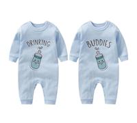 culbutomind Body pour bébé jumeaux Drinking Buddies Fun Manches Longues Cadeau pour la naissance Bébé Garçon Fille Jumeaux Vêtements pour bébé avec bonnet, bleu, 3-6 mois
