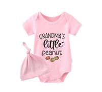 culbutomind Body pour bébé jumeaux Grandma's Little Peanut Tenue pour nouveau-né Pyjama jumeaux pour bébé Combinaison mignonne avec chapeau, Rosa Grandma's Little Peanut, 6- 9 mois
