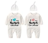 culbutomind Bodys pour Bébés Jumeaux Sœur Frère Tenue Amusante pour Bébé Grenouillère Mignonne pour Bébé Fille avec Ensemble Chapeau (blanc5 6m)