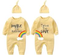 culbutomind Bodysuits pour bébés jumeaux - Doubles les bénédictions. Vêtements pour nouveau-né et nourrisson. Rompers unisexes pour jumeaux avec chapeau, 0-3 mois