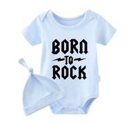Culbutomind "Born To Rock" Body à manches courtes pour nouveau-né - Adorable Body pour bébé - Tenue pour bébé - Body pour enfant - Body pour jumeaux - Rock(bleu à casquette de roches 6m)