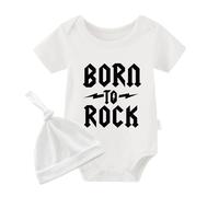 culbutomind Born To Rock Body à manches courtes pour nouveau-né, chapeau white to rocks, 9-12 mois