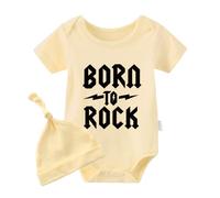 culbutomind Born To Rock Body à manches courtes pour nouveau-né, chapeau yellow to rocks, 3-6 mois