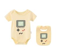 culbutomind Ensemble de 2 bodies pour bébés jumeaux avec motif jeu amusant, manches courtes, cadeau pour naissance, garçons et filles, vêtements pour bébés jumeaux avec bavoir, jaune, 3-6 mois