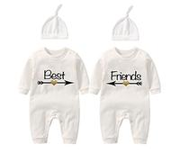 culbutomind Ensemble de grenouillères pour bébé jumeaux avec chapeau et inscription « Best Friends » - Blanc - XS