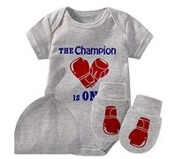 culbutomind Ensemble de vêtements pour bébé avec body et gants de boxe pour bébé, gris, 3-6 mois