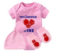 culbutomind Ensemble de vêtements pour bébé avec body et gants de boxe pour bébé, pink champion is one boxing set, 6-9 mois